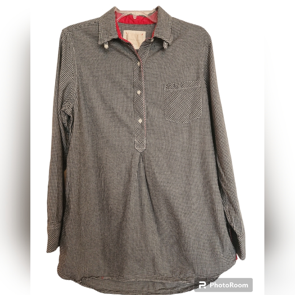 Victoria’s Secret Button Down Long Sleeve Black White Cotton Check Nightshirt M
